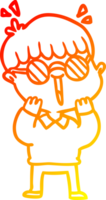 desenho de linha de gradiente quente desenho animado menino feliz usando óculos png