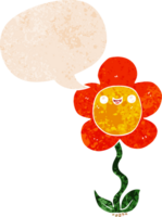 flor de desenho animado e bolha de fala em estilo retrô texturizado png