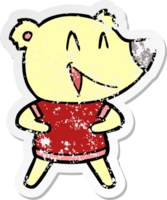 distressed sticker of a laughing bear cartoon png