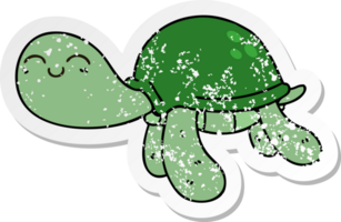 distressed sticker of a quirky hand drawn cartoon turtle png