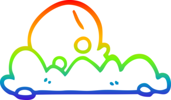 rainbow gradient line drawing cartoon skull in dirt png