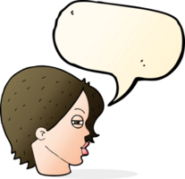 visage féminin de dessin animé avec des yeux plissés avec bulle de dialogue png