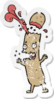retro distressed sticker of a cartoon undercooked sausage png