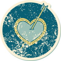 distressed sticker tattoo style icon of an arrow and heart png