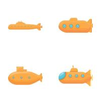 dibujos animados submarino íconos conjunto dibujos animados vector. amarillo infantil submarino vector