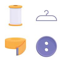 Atelier icons set cartoon vector. Thread spool hanger button and tape measure vector