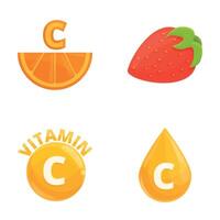 Vitamin c icons set cartoon vector. Fresh fruit enriched with ascorbic acid vector