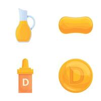 Vitamin d icons set cartoon vector. High vitamin d food vector