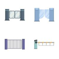 Gate icons set cartoon vector. Various type of automatic gate and turnstile vector