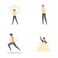 Time management icons set cartoon vector. Hurrying and running office worker vector