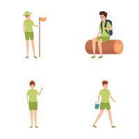 Scouting icons set cartoon vector. Children outdoor scout summer activity vector