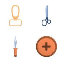 Haberdashery icons set cartoon vector. Various haberdashery item vector