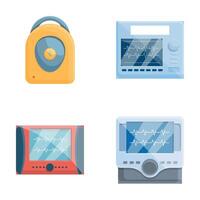 Emergency defibrillator icons set cartoon vector. Auto external defibrillator vector