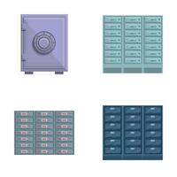 Bank vault icons set cartoon vector. Armored box to protect money and document vector
