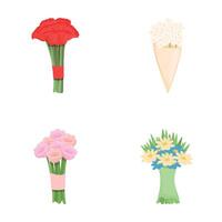 Flower bouquet icons set cartoon vector. Colorful summer flower bouquet vector