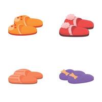 Home footwear icons set cartoon vector. Soft comfortable shoe for home vector
