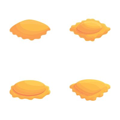 Dumpling icons set cartoon vector. Dumpling of various shape