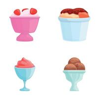 Ice cream icons set cartoon vector. Ice cream in various flavor and topping vector