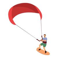 jugar viento surf de vela icono dibujos animados vector. hombre Deportes acción vector