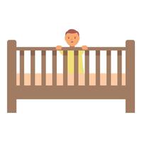 contento niño en cuna icono dibujos animados vector. Servicio dormir niñera vector