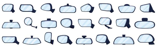 Rearview mirror icons set cartoon vector. Automobile behind vector