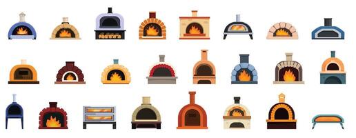 Pizza oven icons set cartoon vector. Italian restaurant vector