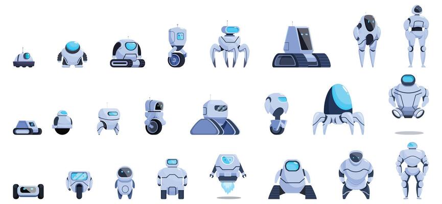 Robot evolution icons set cartoon vector. Smart future