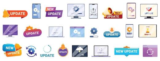 Update app software icons set cartoon vector. Platform system vector