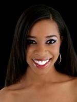 Bare shoulder portrait young black woman smile photo