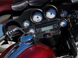 Portland, OR, 2008 - Close-up Of Motorcycle Dashboard with Red Tank photo