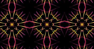 Abstract Kaleidoscope Patterns On Dark Background In Purple Green Yellow Lines photo
