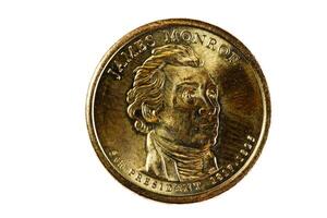 James Monroe unido estados dólar moneda cabezas en blanco antecedentes foto