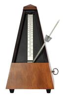 Mechanical Musicial Metronome on white background arm moving photo