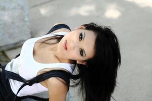 Young asian american woman from above horizontal photo