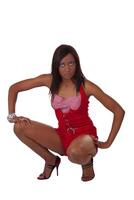 Young African American Woman Red Short Outfit photo