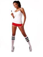 Young African American Woman with shorts lollipop photo