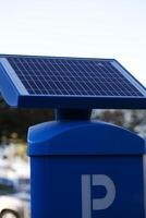 Sausalito, CA, 2011 - blue solar powered parking kiosk showing panel photo