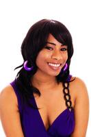 Portrait Young African American Woman In Purple Dress photo