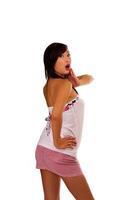 Young Asian American Teen Woman Pink Skirt White Top photo