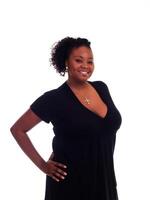 Smiling Plump Attractive African American Woman On White photo