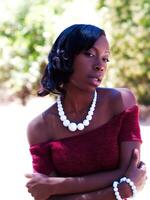 Outdoor Portrait Slim Attractive African American Woman photo