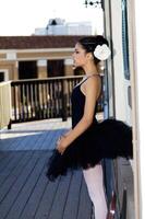 Slim African American Teen Woman Outdoors In Dance Outfit photo