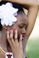 Profile Outdoor Portrait African American Teen Girl photo