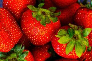 Closeup Of Ripe Strawberries And Green Petals photo