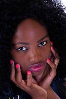 Tight Portrait With Hands Attractive African Amerian Teen Woman photo