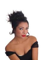 Attractive Hispanic Woman Black Top On White Background photo