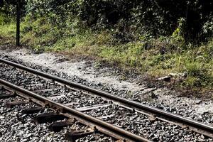 vacío tren pistas con verde plantas antecedentes Perú foto