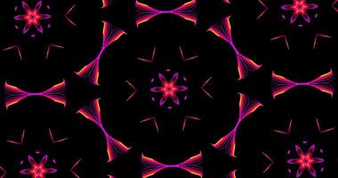 Abstract Kaleidoscope Patterns On Dark Background In Purple Red Yellow Lines photo