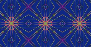Abstract Kaleidoscope Patterns On Blue Background In Purple Green Yellow Lines photo