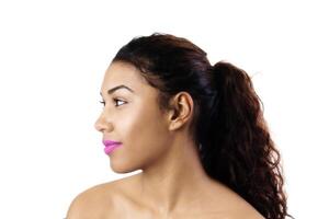 Bare Shoulder Profile Portrait Attractive Hispanic Woman photo